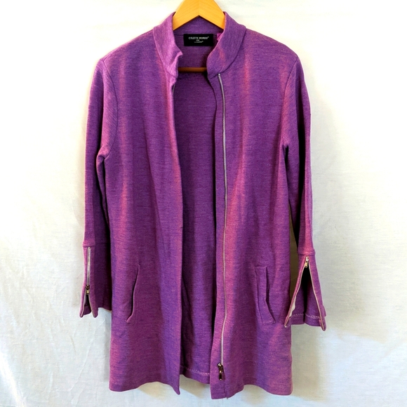 Colette Mordo Wool Blend Zip Up Purple Cardigan.  Size M. - Picture 2 of 13